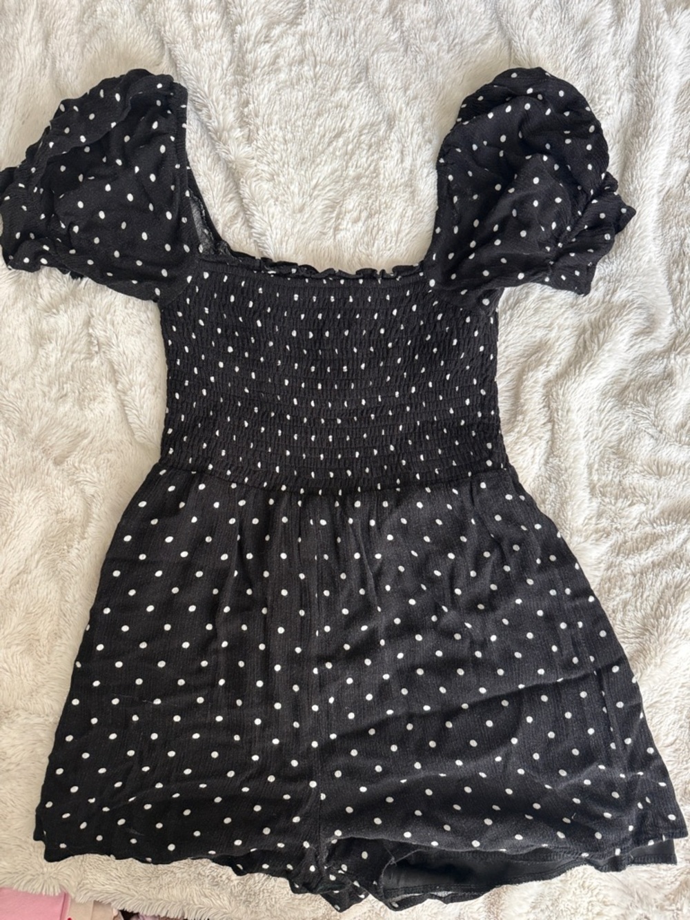 miami Black Polka Dot Smocked Romper